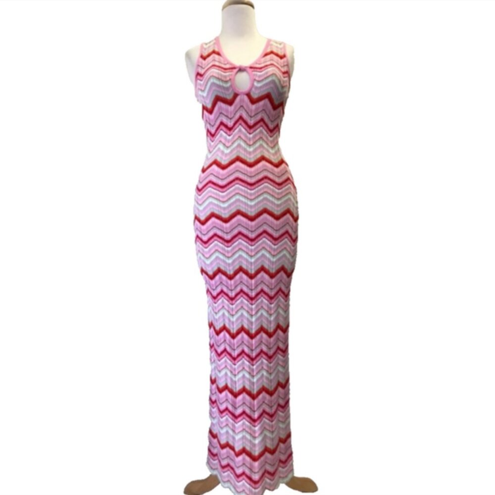 Torn by Ronny Kobo Chevron Knit Pink Maxi Dress